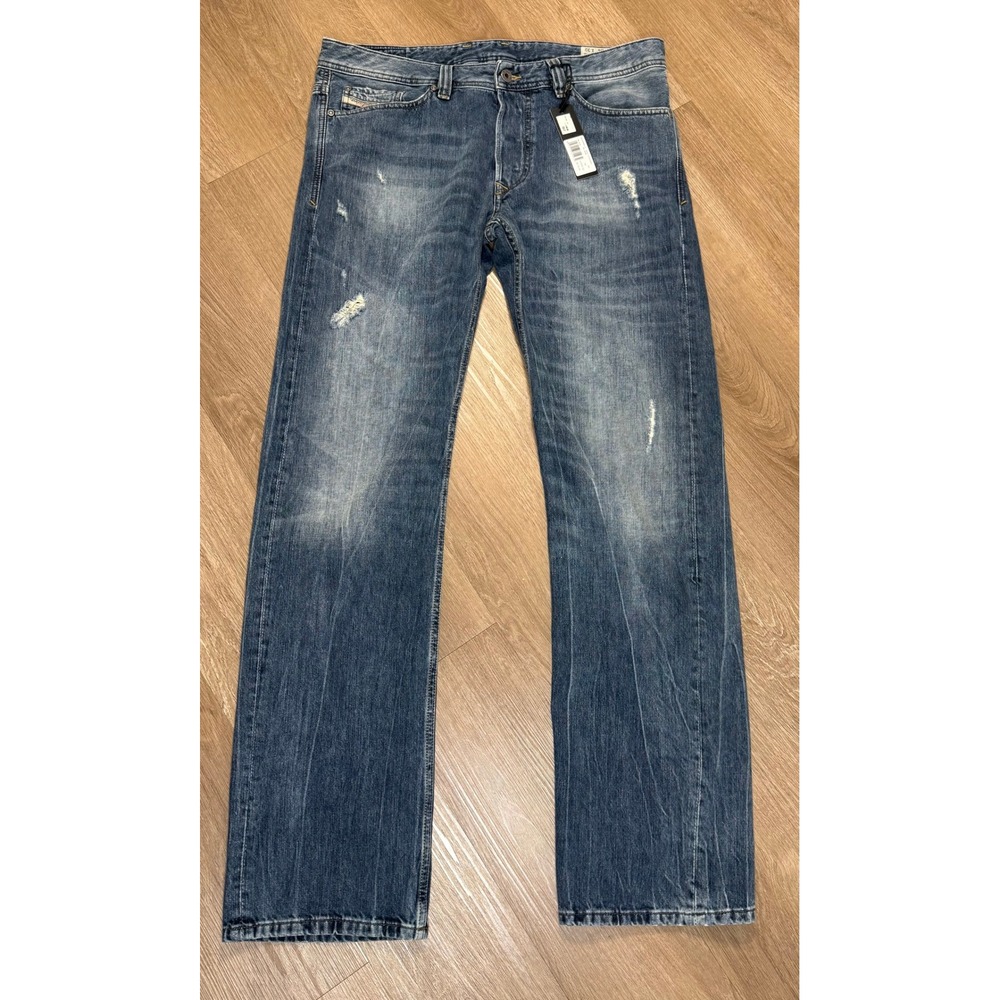 Diesel Viker Regular Straight Jeans 34x32 Distressed NWT Blue ORBE4 Button Fly